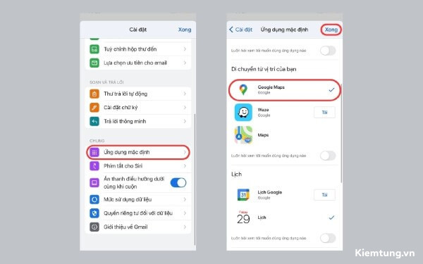 Nhấn Ứng dụng mặc định > chọn Google Maps