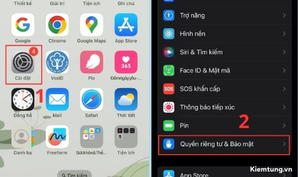 cach-doc-panic-full-iphone-3 Mở Cài đặt → chọn Quyền riêng tư & Bảo mật