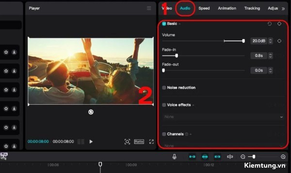 cach-tang-am-luong-video-tren-may-tinh-16 Chọn tab Audio và điều chỉnh âm lượng hoặc thêm hiệu ứng