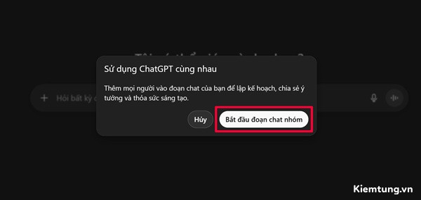 Bấm vào tùy chọn Bắt đầu đoạn chat nhóm