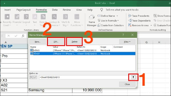 Chọn tên vùng dữ liệu muốn chỉnh sửa