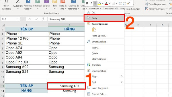Chọn Copy hoặc nhấn Ctrl + C