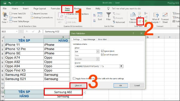Chọn  Data > Data Validation > Clear All > OK