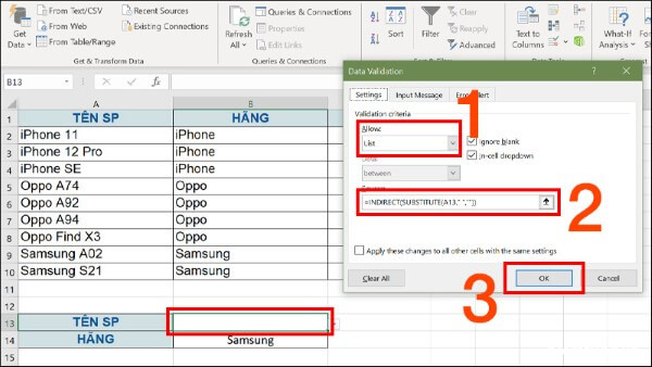 Nhập công thức: =INDIRECT(SUBSTITUTE(A13," ",""))