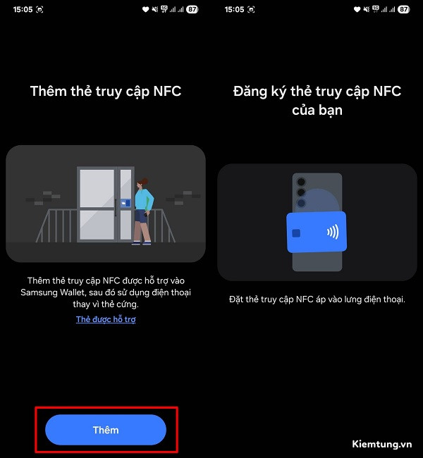 Tiếp đến quét thẻ từ bằng NFC là xong
