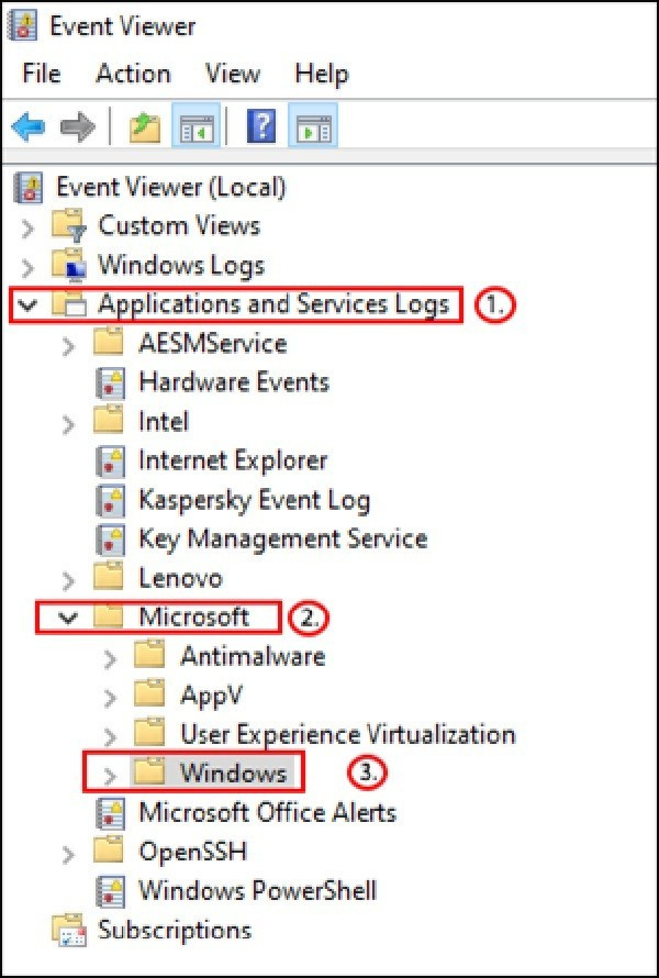 cach-xem-lai-lich-su-in-tren-may-tinh-7 Chọn Applications and Services Logs