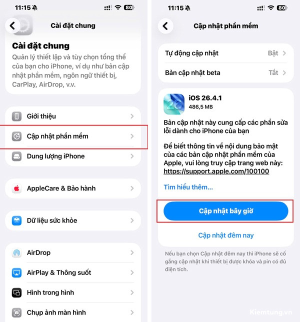 Nâng cấp phiên bản iOS