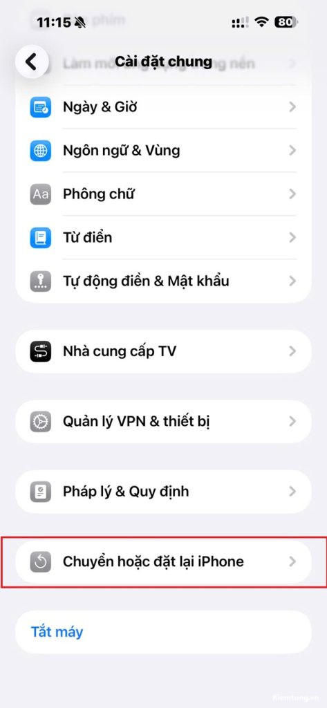 Thiết lập lại toàn bộ cài đặt gốc