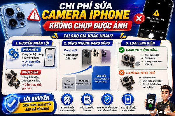 Chi phí sửa lỗi camera iPhone không chụp được