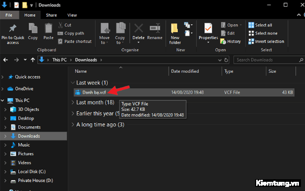 Chọn File danh bạ