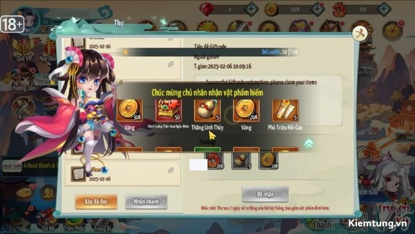 Mở thư và nhận quà trong game