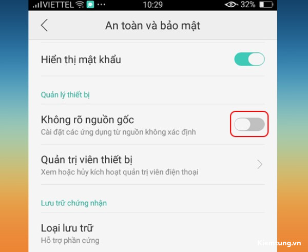 Cho phép thao tác cài đặt ứng dụng từ nguồn bên ngoài.
