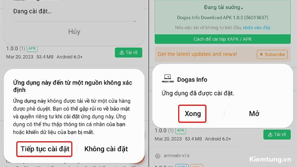 Cài đặt ứng dụng vào thiết bị điện thoại.