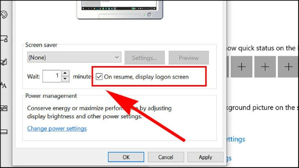 Chọn On resume, display logon screen > Nhấn OK