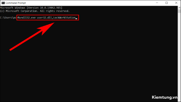 Nhấn Enter: Rundll32.exe user32.dll,LockWorkStation