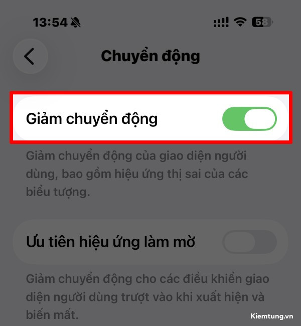 Kích hoạt chế độ Giảm chuyển động