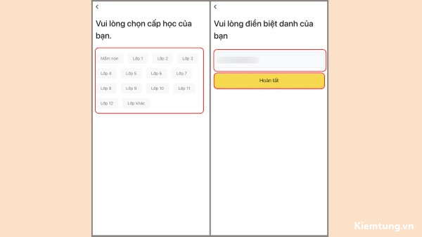 uknow-ai-7 Chọn bậc học hiện tại và nhập biệt danh cá nhân