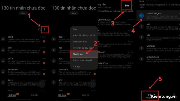 xoa-thung-rac-dien-thoai-samsung-6 Chọn tin nhắn > nhấn Khôi phục